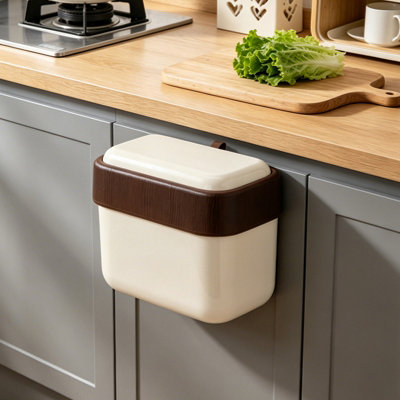 Living And Home 7L Hanging Kitchen Cabinet Door Waste Trash Bin With LidCream White from B&Q