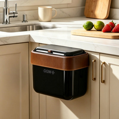 Living And Home 7L Hanging Kitchen Cabinet Door Waste Trash Bin With LidBlack from B&Q