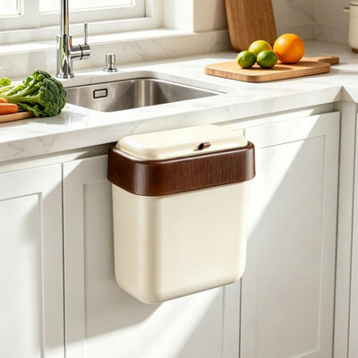 Living And Home 9L Hanging Kitchen Cabinet Door Waste Trash Bin With LidCream White from B&Q