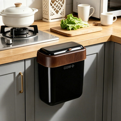 Living And Home 9L Hanging Kitchen Cabinet Door Waste Trash Bin With LidBlack from B&Q
