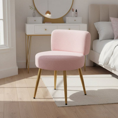 Living And Home Pink Teddy Fleece Upholstered Dressing Table Stool With Adjustable Feet 43Cm W X 36Cm D X 61.5Cm H from B&Q