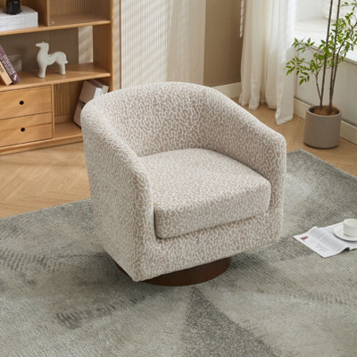 B&Q -  Light Brown And White Swivel Upholstered Barrel Accent Chair Armchair 78Cm (W) X 65Cm (D) X 73.5Cm (H)
