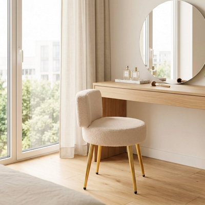 Living And Home Oatmeal Teddy Fleece Upholstered Dressing Table Stool With Adjustable Feet from B&Q