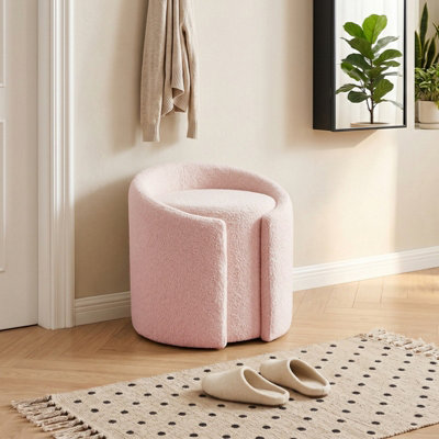 Living And Home Pink Teddy Fleece Upholstered Vanity Stool 49Cm Dia X 51Cm H from B&Q