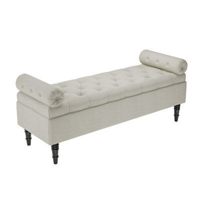 Darphe Beige Upholstered Storage Bench With Flip-Top LidArmrests And Side Bolster Pillows from B&Q