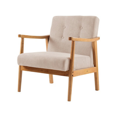 Darphe Beige Modern Fabric Armchair With Wooden FrameUpholstered Accent Chair With Padded Seat And Backrest from B&Q