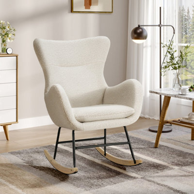 Darphe Modern Sherpa Upholstered Rocking Chair With High Back And ArmrestsWhite from B&Q