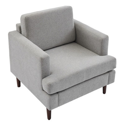 Darphe Mid-Century Light Grey Upholstered Single Sofa Armchair Linen Accent Chair from B&Q