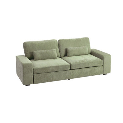 Darphe Modern 2-Seater Green Chenille Sofa With Accent PillowsWood And Iron Frame from B&Q