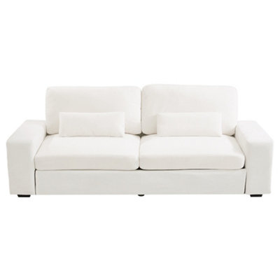 Darphe Modern Beige 2-Seater Chenille Sofa With Accent PillowsWood And Iron Frame from B&Q