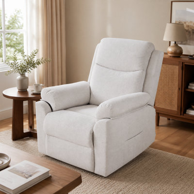 Darphe Modern White Chenille Recliner Single Sofa With Footrest from B&Q