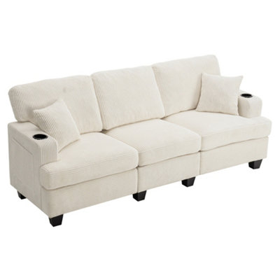 Darphe Modern 3-Seater Corduroy Sofa With Cup Holders And Throw Pillows from B&Q