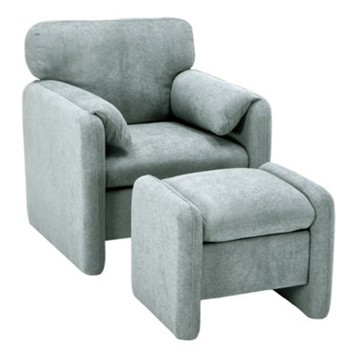 Darphe Modern Grey Chenille Armchair With Footstool Set from B&Q