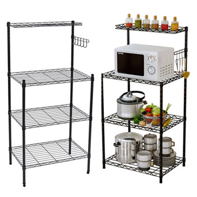Darphe 4 Tiers Microwave Storage Rack Shelf Organiser With 5 HooksBlack from B&Q