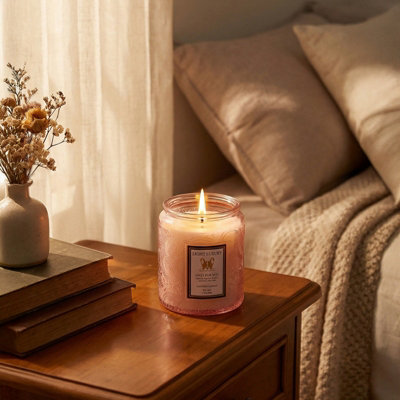 Darphe Pink Embossing Glass Cup Soy Wax Lavender And Eucalyptus Scented Candle With Lid7Cm (Dia.) X 9Cm (H) from B&Q