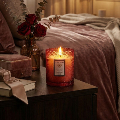 Darphe Red Embossing Glass Cup Soy Wax Oud Rose Scented Candle7Cm (Dia.) X 9Cm (H) from B&Q