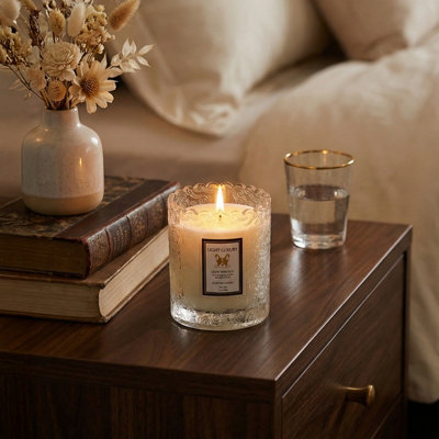 Darphe Translucent Embossing Glass Cup Soy Wax English Pear And Freesia Scented Candle7Cm (Dia.) X 9Cm (H) from B&Q