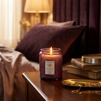 Darphe Purple Embossing Glass Cup Soy Wax American Coffee Scented Candle With Lid7Cm (Dia.) X 9Cm (H) from B&Q