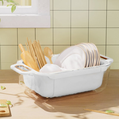 Darphe Expandable Over Sink Colander Basket Double Layer Fruit Vegetable Washing Drainer White from B&Q