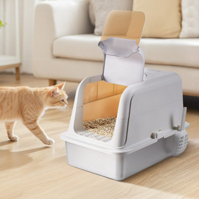Darphe Enclosed Cat Litter Box With Stainless Steel Tray And Flip-Top Lid from B&Q