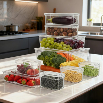 Darphe Stackable Clear Fridge Organisers Storage BoxesSet Of 9 from B&Q
