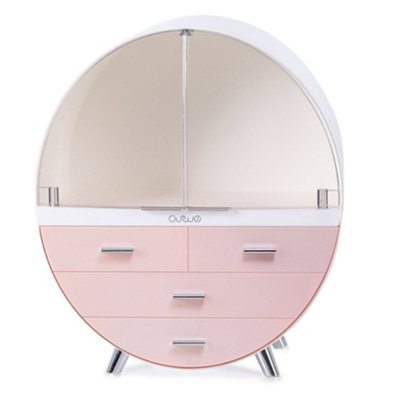 Darphe Round Pink Round Dustproof Makeup Organizer With Double Doors And 4 Drawers from B&Q