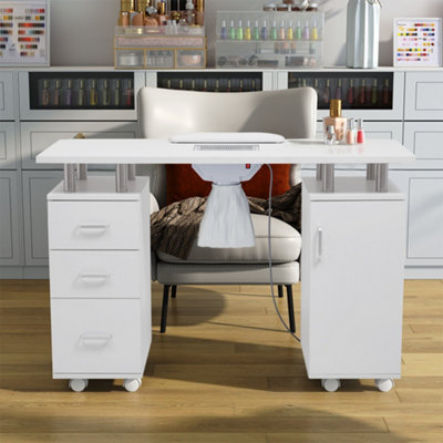 Darphe White Mobile Manicure Table With Dust Collector120 W X 45 D X 76.5 H (Cm) from B&Q
