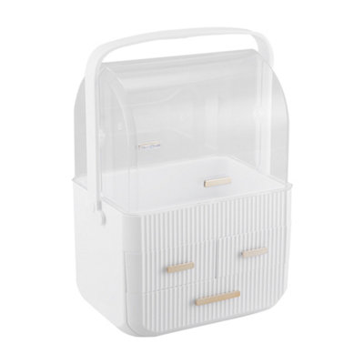 Darphe White Dustproof 3-Drawer Makeup Storage Organizer With Handle from B&Q