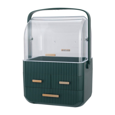 Darphe Green Dustproof 3-Drawer Makeup Storage Organizer With Handle from B&Q