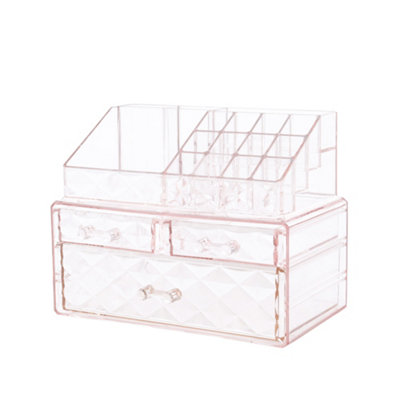 Darphe Pink 3-Tier Makeup Organizer With Lipstick Slots And 4 Drawers from B&Q
