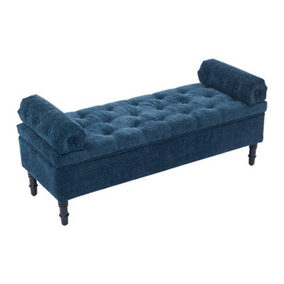 Darphe Blue Chenille Upholstered Storage Bench126Cm W X 44Cm D X 46Cm H from B&Q