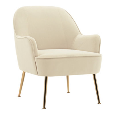 Darphe Contemporary Off White Upholstered Comfy Armchair With Gold-Plated Feet66Cm W X 66Cm D X 80Cm H from B&Q
