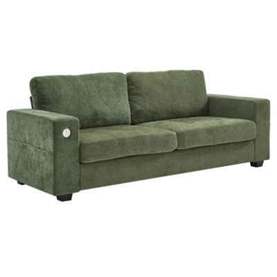 Darphe 2-Seater Green Chenille Upholstered Sofa With Charging Ports from B&Q