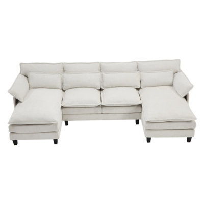 Darphe Modern U-Shaped Chenille Sectional Sofa With Deep Seats And Lumbar CushionsWhite from B&Q