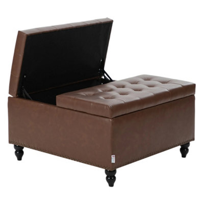 Darphe Brown Square Linen Upholstered Storage Ottoman With Lift-Top And Flip Design81.5Cm (W) X 81.5Cm (D) X 46Cm (H) from B&Q