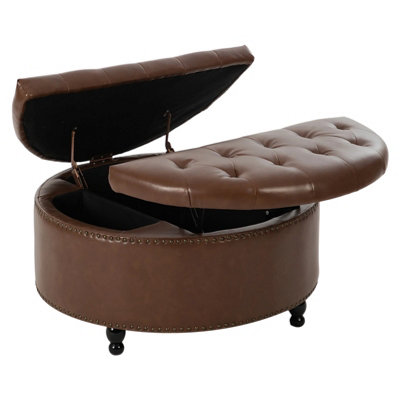 Darphe Round Brown Pu Leather Upholstered Storage Ottoman With Lift-Top And Flip Design80Cm (Dia) X 42Cm (H) from B&Q