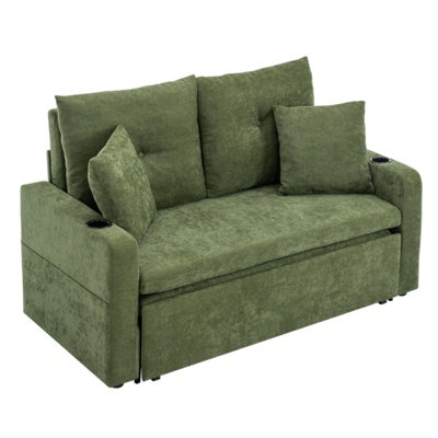 Darphe 2 Seater Green Convertible Sofa Bed With Cup Holders And Pillows from B&Q
