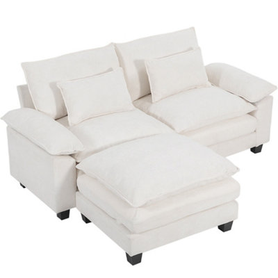 Darphe White Chenille Sectional Sofa With Ottoman And Lumbar Pillows180Cm W X 137Cm D X 86Cm H from B&Q