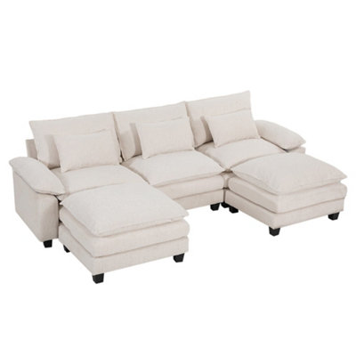 Darphe White 3-Seater Chenille Upholstered Sectional Sofa With Footstools And Throw Pillows254Cm (W) X 137Cm (D) X 86Cm (H) from B&Q