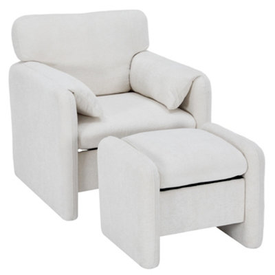 Darphe White Chenille Upholstered Armchair With Footstool77Cm W X 77Cm D X 83Cm H from B&Q