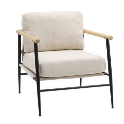Darphe Modern Beige Linen Armchair With Wooden Armrests from B&Q