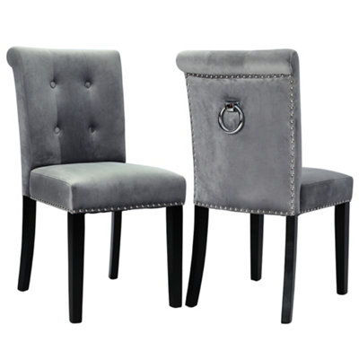 Darphe Light Grey Tufted Velvet Chair Dining Chair With Nailhead Trim from B&Q