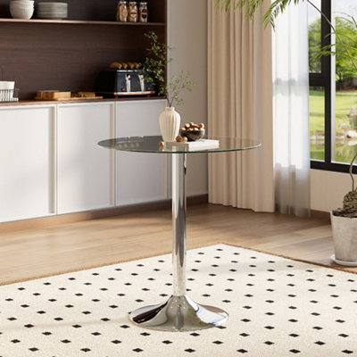 Darphe Modern Round Glass Dining Table With Chrome Pedestal Base For Small Spaces 70Cm Dia X 75Cm H from B&Q