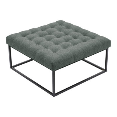 Darphe Modern Square Footstool Linen Upholstered Button Tufted Ottoman With Metal Frame 84Cm Grey from B&Q