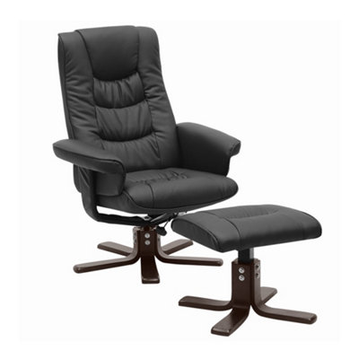 Darphe Black Pu Leather Recliner Chair With Ottoman Swivel Ergonomic Lounge Chair Set With Footrest from B&Q