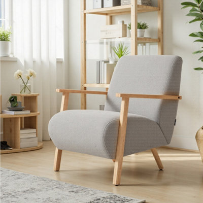 Darphe Modern Grey Chenille Armchair With Wooden Armrests from B&Q