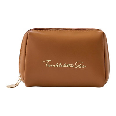 Living And Home Mocha Brown Portable Pu Leather Makeup Bag 14Cm (W) X 6Cm (D) X 10Cm (H) from B&Q