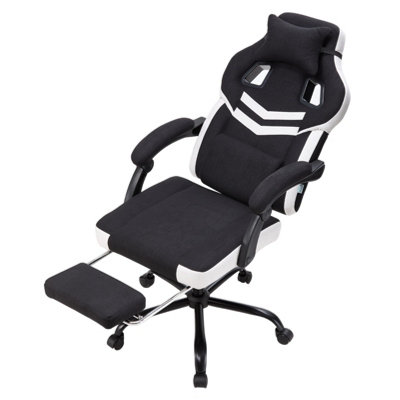 B&Q -  Black And White Height-Adjustable Ergonomic Reclining Gaming Chair With Massage Lumbar Support & Footrest