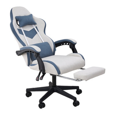 B&Q -  Grey And Blue Ergonomic High Back Gaming Chair With Massage Lumbar Support & Footrest