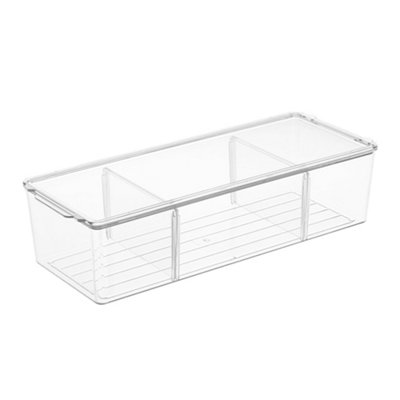 Darphe 3-Compartment Clear Desktop Cosmetic Storage Organiser With Lid from B&Q